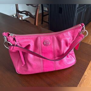 Pre-owned Coach Signature Fuchsia Perforated Leather hobo shoulder bag